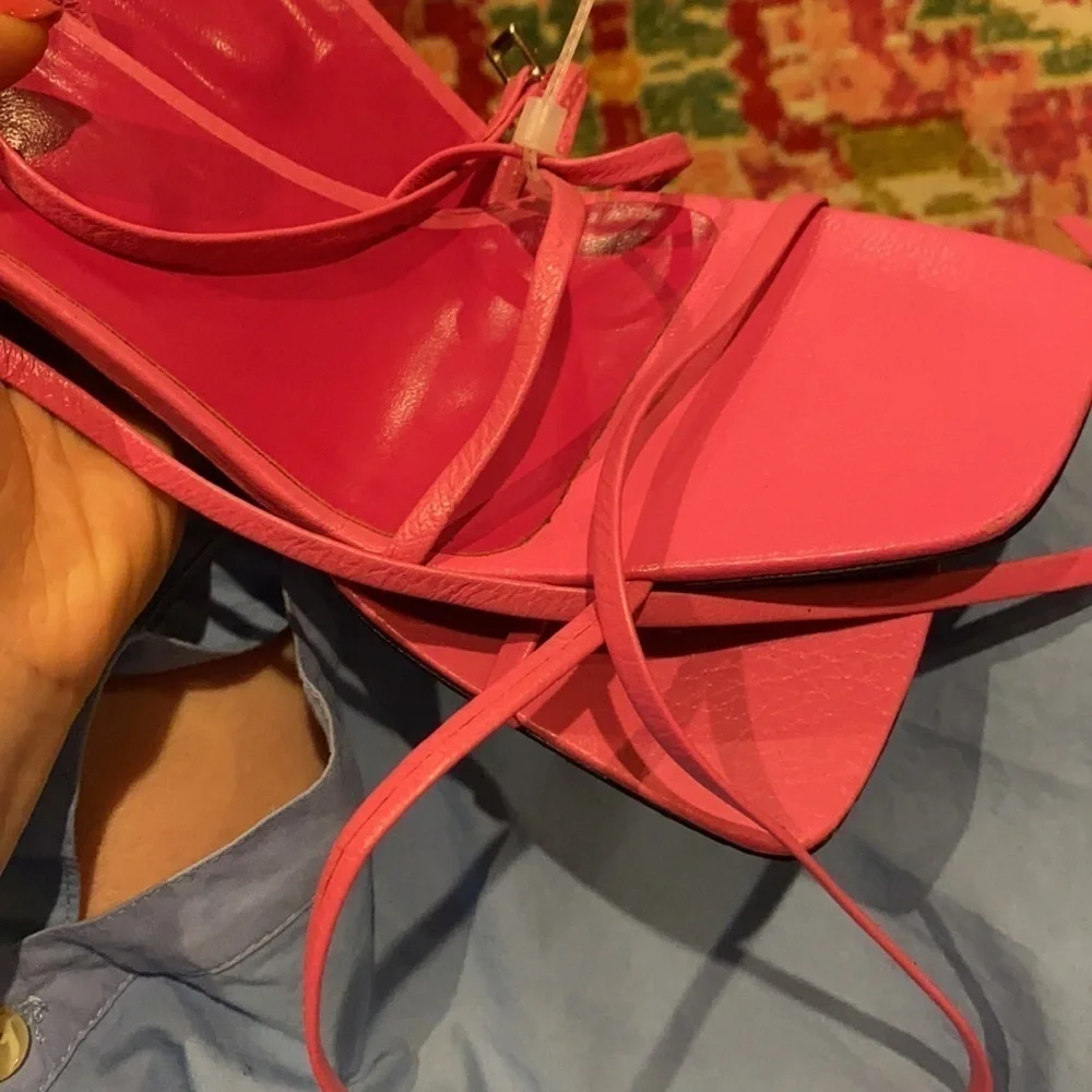 BY FAR / Neon pink Kersti Square-Toe Neon Leather Sandals Barbie strappy 40 10